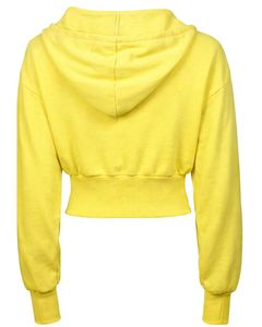 Womens Lemon Yellow <b>Cropped</b> <b>Zip</b> <b>Up</b> Hoodie Slim Fit Long Sleeve Casual Streetwear Cotton Fleece Sweatshirt Custom Logo Factory - Product Image 2
