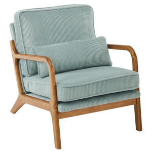 Fauteuil de salon compact d'intérieur avec accoudoirs bas, revêtement en velours côtelé bleu sarcelle, siège individuel, structure robuste (330 LBS) pour salon - Product Image 1
