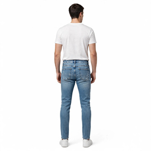 Jean en denim classique pour homme, taille haute, coupe ample, jambe large, tie-dye, délavé, en coton, décontracté, pour l'été, de BD - Product Image 3