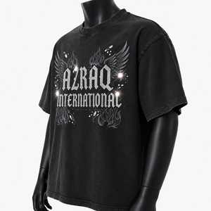 T-shirt noir surdimensionné pour homme AZRAQ INTERNATIONAL, imprimé pailleté, style streetwear, manches courtes, col rond, jersey en coton - Product Image 4