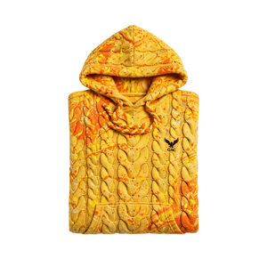 Sweat à capuche tricoté jaune-orange avec imprimé éclaboussures de peinture, cordons tressés, poche kangourou, poignets côtelés, style streetwear décontracté - Product Image 3