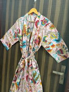 Bata Kimono de Algodón Rosa Floral para Mujer, Cuello en V, Cierre con Cordón, Ligera, Estampada, para Dama de Honor, Estilo Boho, Ropa de Dormir, Playa - Product Image 4