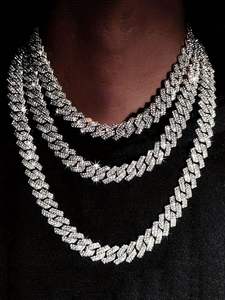 Cadena Cubana de Diamantes en Oro y Plata de Primera Calidad, Estilo Lujoso, para Hombres y Mujeres, Ideal para Fiestas y Regalos, Disponible para la Venta - Product Image 3