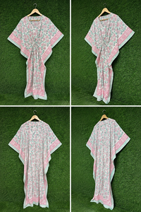 Elegante Kaftán de Algodón con Estampado Floral Hecho a Mano, Kimono Indio con Estampado en Bloque, Estilo Boho para Playa y Resort - Product Image 2