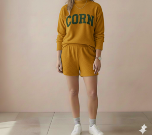 Women Winter Streetwear Mockneck Top & Shorts Set with Customizable Colors <b>Patterns</b> Designs-Fleece Fabric - Product Image 1