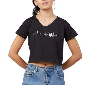Camiseta Corta de Algodón Negra Personalizada para Mujer con Estampado Gráfico de Latido de Corazón y Huella de Pata, Camiseta Casual de Manga Corta para Amantes de Mascotas, Venta al por Mayor OEM - Product Image 1