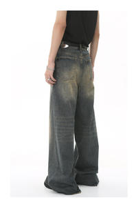 Pantalon cargo long tendance pour homme, coupe classique, style vintage Y2K, denim léger à bords frangés, taille haute, délavé à l'acide, 100% coton - Product Image 2