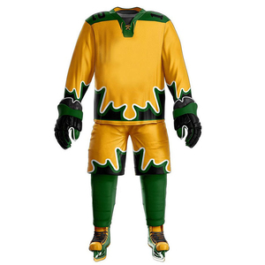 Custom Ice Hockey Uniform Men Yellow Green Sublimated Jersey Pants Full Sleeve Moisture Wicking All Seasons Adult Team Kit - Product Image 2