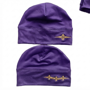 Custom Purple Vintage Style Jacquard Beanie Hat with Glitter/Luminous Print Knit <b>Cap</b> <b>Winter</b> Slouchy Unisex Acrylic Fabric Street - Product Image 1