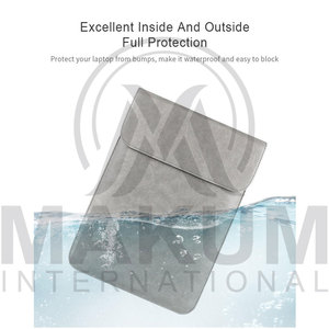 Gray PU Leather <b>Laptop</b> <b>Sleeve</b> with Flap Closure and Inner Pocket for Portable Protection - Product Image 3