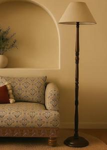 Traditional Wooden Floor Lamp White Fabric Empire Shade LED Warm <b>Light</b> 2700K E26 Base Residential Use - Product Image 2