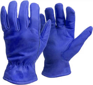 Gants de travail en cuir de vachette robustes et durables, avec poignets froncés, antidérapants, texture lisse, gants de sécurité polyvalents pour la conduite - Product Image 5