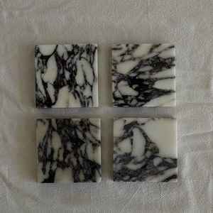 Calacatta Viola Marble Square Coaster Set With Handmade Natural Stone Finish For Luxury Home Decor Coffee <b>Table</b> <b>Protection</b> - Product Image 2