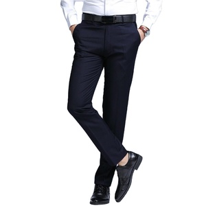 Pantalon de costume en toile coupe droite slim pour homme, style décontracté chic, taille haute, devant plat, 100 % coton, noir, grande taille - Product Image 5