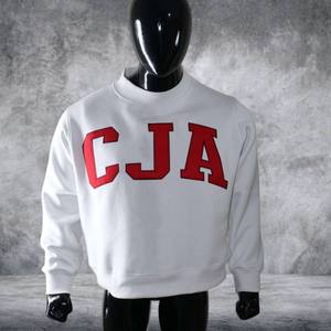 <b>White</b> Mock Neck <b>Sweatshirt</b> with Three Bold Red Front Lettering Straight Cut Long Sleeves Banded Cuffs and Hem Logo Customization - Product Image 1