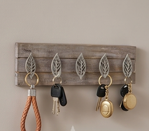 Finest Rustic Wooden Key Rack With 5 Metal Leaf <b>Hooks</b> Wall Mounted Storage For Keys And Accessories - Product Image 4