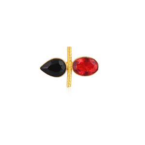 Black Onyx & Garnet Hydro <b>Ring</b> for Women Gold Plated Brass <b>Adjustable</b> Trendy Gemstone <b>Rings</b> - Product Image 1