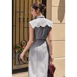 ODM OEM Women's Elegant Gray Sailor Collar Tailored <b>Blouse</b> Sleeveless Office Chic Top Polyester Spandex MELA - Product Image 3