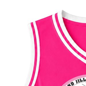 เสื้อกล้ามบาสเก็ตบอลปักลายตราสัญลักษณ์ Hot Pink Jack & Jill คอวี แขนกุด แต่งขอบสีขาว สำหรับผู้หญิง - Product Image 5