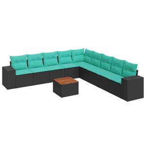 Juego de Sofás de Patio de 10 Piezas en Poliratán Negro con Cojines, Elegante Colección de Muebles para Exteriores - Product Image 2
