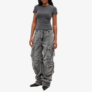 Jeans Cargo Holgados de Cintura Media con Logotipo Personalizado para Mujer, 100% Algodón, Transpirables, Lavados, con Múltiples Bolsillos, Tallas Grandes - Product Image 5