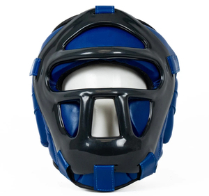 Protège-tête de boxe en cuir PU bleu avec aérations, casque de sport protecteur pour adultes unisexe - Product Image 5