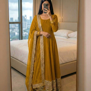 High Quality Modern Designer Faux Georgette Roman Silk Kurta/<b>Kurti</b> Women Regular Indian Traditional Wedding Party Diwali - Product Image 1