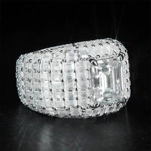 Anillos de banda de eternidad de plata 925 con diamantes chapados en rodio para mujer, corte princesa, engaste pavé, joyería de boda geométrica de lujo - Product Image 3