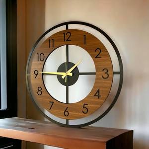 Large Silent Wooden Wall <b>Clock</b> 50cm | Modern Minimalist Black <b>White</b> Decor - Product Image 2