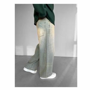 Jeans baggy droits personnalisés pour hommes, style streetwear, en denim de coton délavé foncé, effet usé, vintage et tendance - Product Image 6