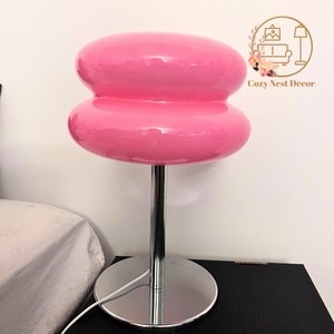 Modern Pink Table <b>Lamp</b> With Round Plastic <b>Shade</b> And Chrome Base For Indoor Lighting - Product Image 6