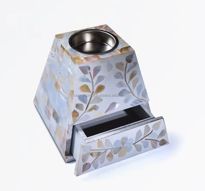 Ensemble de plateaux brûleurs d'encens en nacre Capiz faits à la main, motif floral, parfum fraise, bois de santal, décoration religieuse pour l'Aïd, vente en gros - Product Image 4