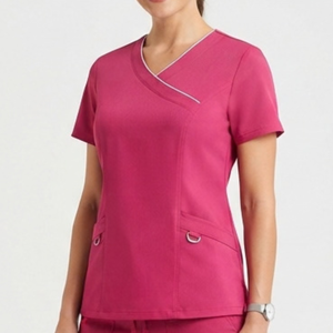 Ensemble de tenues médicales unisexe rose en tissu Spandex, pantalon de détection d'aiguilles et haut à col en V, SANDRA TRADERS, thermocollé sans couture - Product Image 4