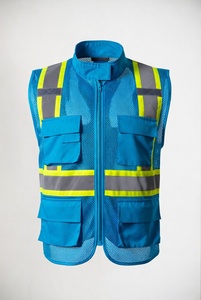 Gilet de sécurité réfléchissant bleu avec panneaux en maille et plusieurs poches pour les travaux de construction et de circulation - Product Image 2