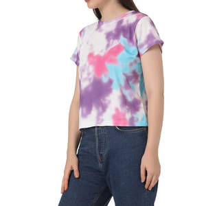 Camiseta Corta de Cuello Redondo con Estampado Tie Dye para Mujer, 100% Algodón Jersey, Transpirable, Informal, de Verano, de Alta Calidad - Product Image 5