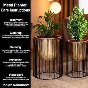 Modern Metal <b>Flower</b> Pots With Black <b>Wire</b> Cage Design For Indoor Plants Minimalist Style Gold Finish Planter Set - Product Image 6