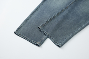 Jean droit décontracté en denim délavé pour homme, taille élastique, coupe large, collection hiver-printemps, personnalisable (ODM) - Product Image 2
