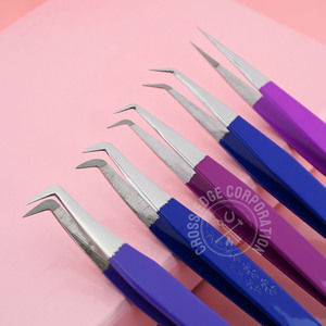 Pinzas para pestañas con agarre de fibra de diamante de 45 90 grados con volumen de arranque, pinzas con punta de fibra de extensión de pestañas con logotipo personalizado, novedad - Product Image 5