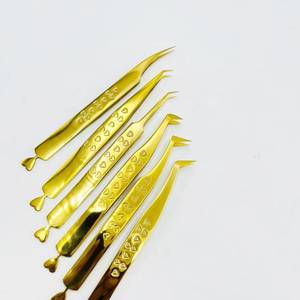 Ensemble de pinces à cils plaquées or, outils de précision pour extensions de cils, pointe lisse, kit de 5 pièces - Product Image 3