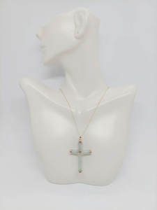 Natural Amazonite Stone <b>Cross</b> Pendant <b>Necklace</b> Gold Plated Handmade Christian Faith Jewelry <b>for</b> <b>Women</b> - Product Image 2