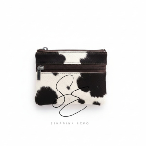 Cowhide Leather Mini Coin Pouch <b>Wallet</b> Hair On Hide Double Zipper Card Holder <b>Small</b> Leather Pouch Unisex OEM Custom - Product Image 2
