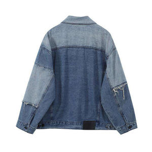 Veste en jean ample pour homme, 100 % coton, col montant, coupe oversize, délavage clair, idéale pour l'hiver - Product Image 5