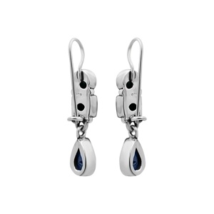 925 Sterling Silver <b>Blue</b> <b>Sapphire</b> Geometric Three Stone Bezel Drop <b>Earrings</b> Memoria Jewels - Product Image 3