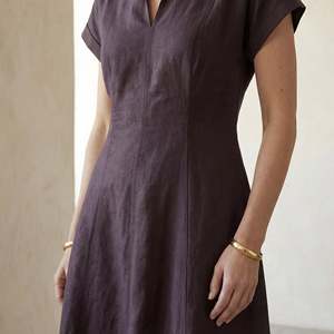 Brown Cotton Flax Paneled A-Line Midi <b>Dress</b> <b>For</b> <b>Women</b> Featuring Lightweight Fabric Modern Style Comfortable Fit <b>For</b> Everyday - Product Image 5