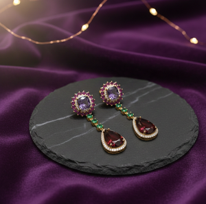 Pendientes Largos de Amatista Azul, Forma de Cojín Redonda y de Pera, Plata de Ley 925, Chapados en Oro de 18K, Precio al por Mayor - Product Image 1