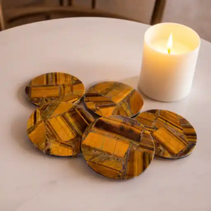 Classic Tiger Eye Natural Gemstone Drink Coasters | Semi-Precious Stone Coaster Set | Opaque Tableware | Home Decor | 4 Inch - Product Image 2