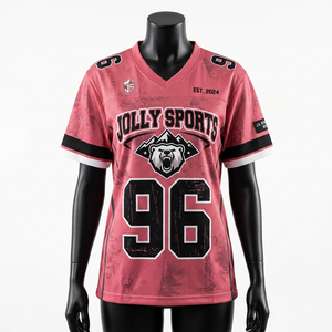 Womens football shirt 150 GSM quick dry polyester <b>mesh</b> pink black sleeve band panels sublimation logo - Product Image 4
