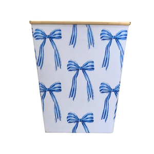 Large Amber Cachepot Candle Bowl Blue <b>Bow</b> Pattern Metal Candle Bowl with Gold Trim - Product Image 2