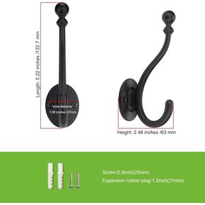 Lot de 5 crochets muraux décoratifs noirs mats pour peignoirs et serviettes, pour salle de bain, chambre, cuisine, manteaux, vêtements et armoires - Product Image 2