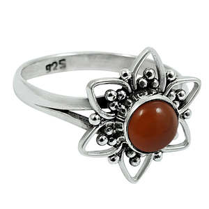 Premium Quality Solid 925 Sterling <b>Silver</b> <b>Ring</b> Brilliant Round Cut Natural Red Carnelian Gemstone Designer <b>Solitaire</b> Boho <b>Rings</b> - Product Image 1